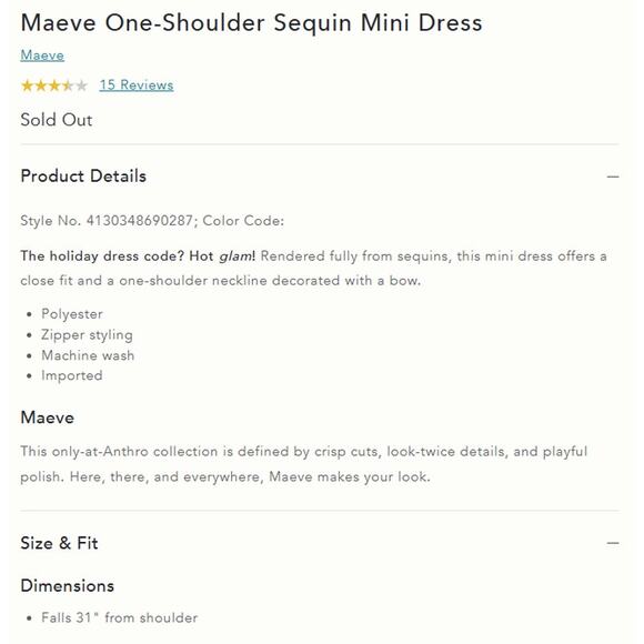 Anthropologie MAEVE One-Shoulder Sequin Mini Dress in Gold Size 12 NWT $228 - Picture 5 of 7